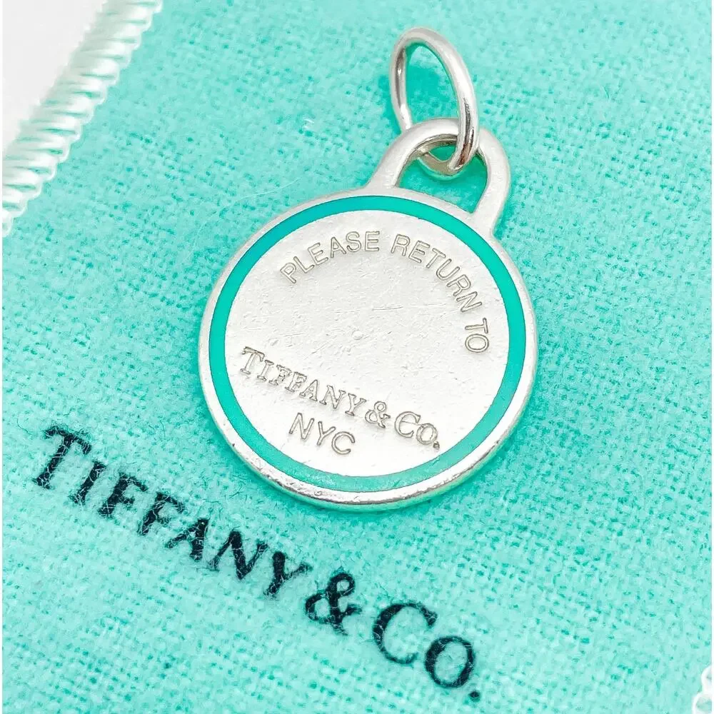 Tiffany & Co. Return to Tiffany Blue Enamel Border Round Charm Pendant Sterling
